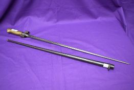 A French Lebel Epee Bayonet of 1886 without hook Quillon, with scabbard, bayonet and scabbard marked