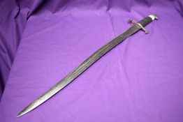 A British Enfield Artillery Bayonet 1856 with distinctive long re-curving blade, steel hilt and