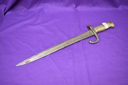 A Cut Down French Sword Bayonet for the Chassepot Rifle 1866, possibly cut down in WW1 for trench