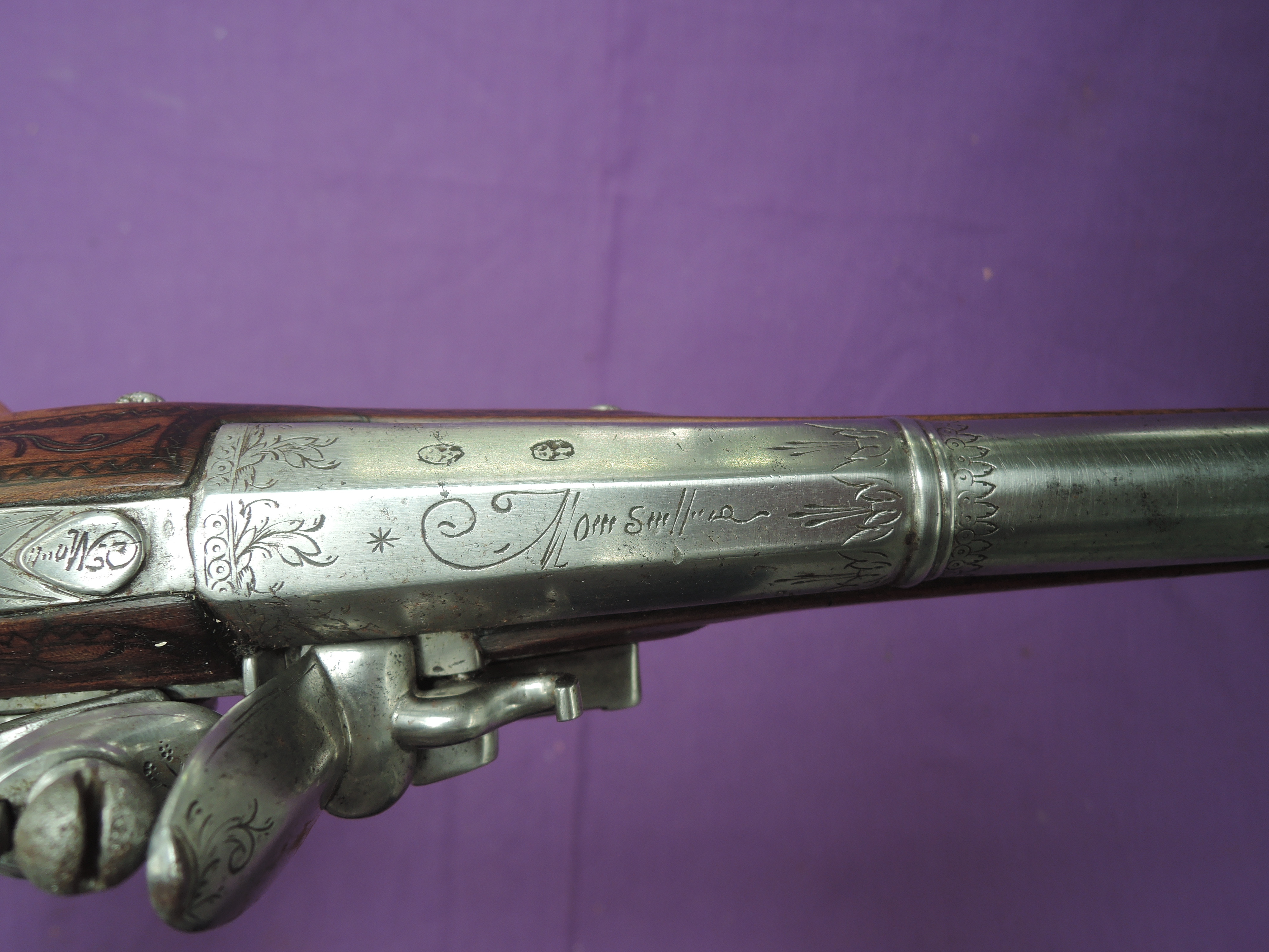 An early possibly Turkish Flintlock Blunderbuss Pistol, decorated brass trigger guard and stock - Image 6 of 8