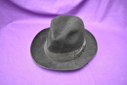 A vintage German Mayser Fedora Velvet Hat having leather inner