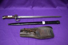 A French Bayonet for the Berthier Carbine 1892 with full hook Quillon and metal scabbard with