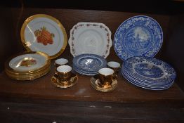 A mixed lot of ceramics including blue and white ware, coffee cups and saucers with gilt detailing