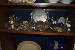 A collection of plated ware and similar items including silver plated with lead crystal napkin rings