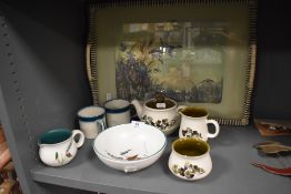 A selection of Denby and a vintage tray having flying duck scene after Vernnon Ward.