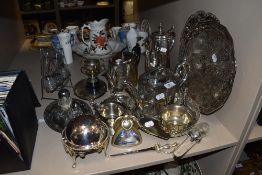 A selection of fine silver plate and similar table wares including chocolate and tea pots