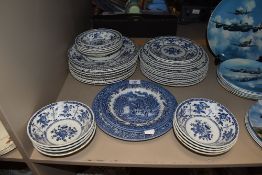 A selection of Johnson bros blue and white wear serving plates and dishes