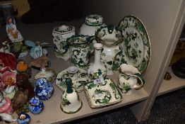 A selection of ceramics by Masons in the Chartreuse design including ginger jar and jugs etc