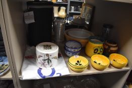 A selection of cooking and kitchen wares including Portmeirion Botanic Garden pot