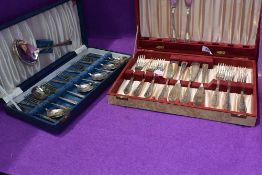 A cased silver plated dessert set and cased part set of fish knives and forks
