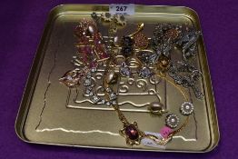 A selection of costume jewellery including marcasite, diamante etc