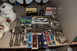 A good selection of serving wares including boxed flatware and cutlery including cruet set