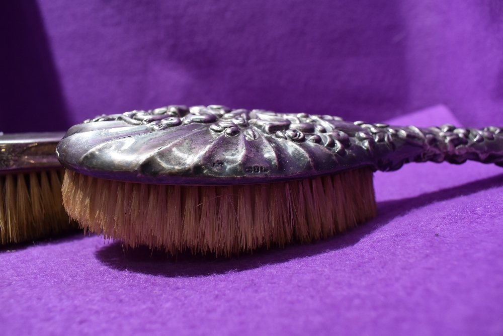 An HM silver backed clothes brush having engine turned stripe decoration and plain cartouche and - Image 3 of 3