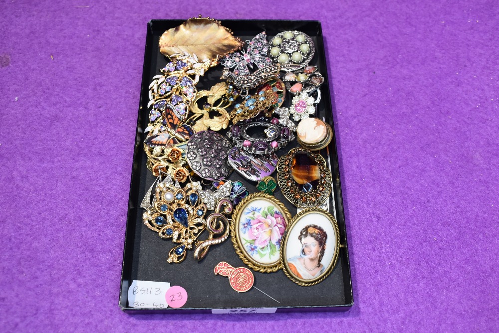 A selection of costume jewellery broaches of various forms