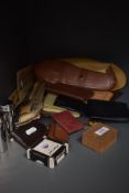 An assortment of gents vintage items including slippers, collar studs, collars, coin cases and