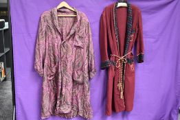 Two vintage dressing gowns including one of red wool with checked collar.