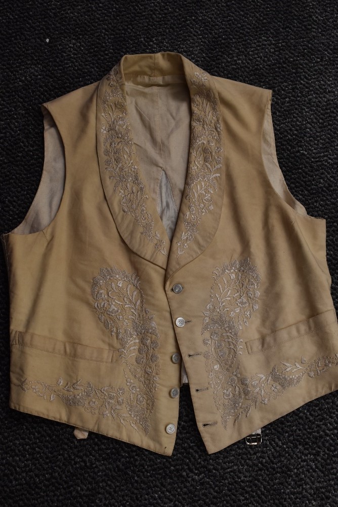 A collection of gents antique clothing including waistcoats and top hat. - Image 2 of 5