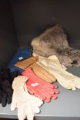 An assortment of vintage leather gloves, fur gauntlets and similar including case,various sizes