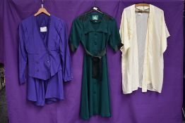 Three vintage items including 1970s Biba silk dressing gown, 1970s Jigsaw dress having 40s styling
