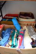 Three mixed boxes of vintage and retro fabric,a real assortment of types and colours, including