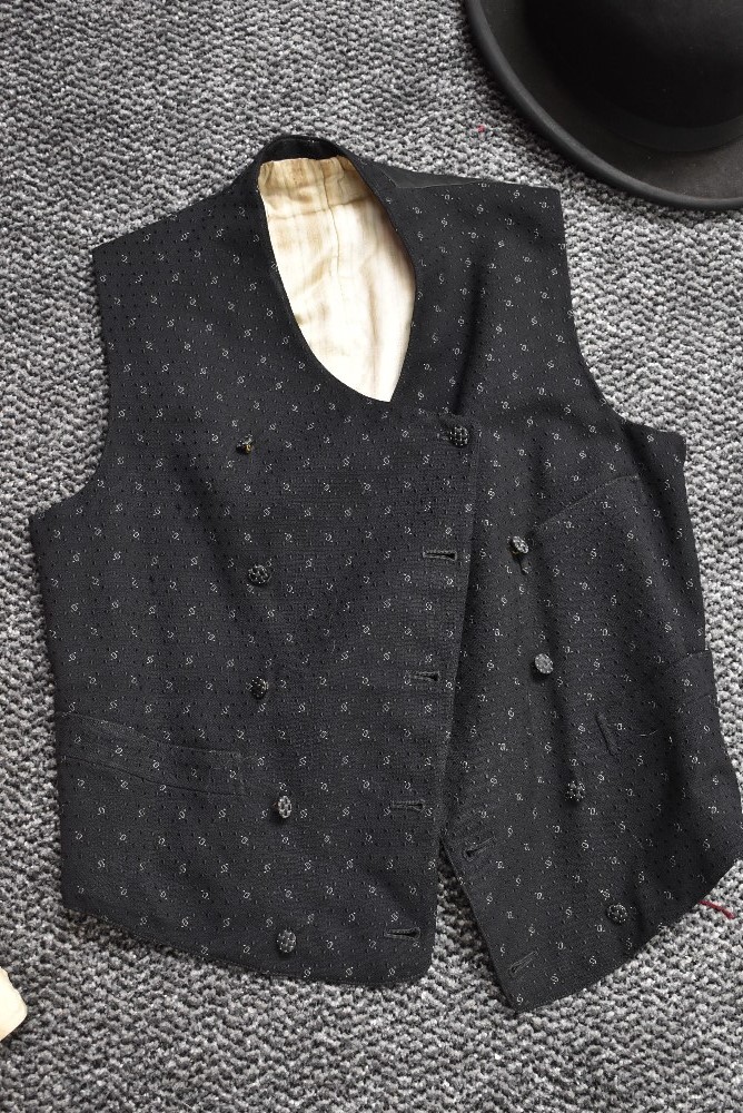 A collection of gents antique clothing including waistcoats and top hat. - Image 3 of 5