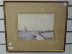 A watercolour, J Allen Hill, river landscape, signed, 20 x 27cm, plus frame and glazed