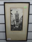 A pan and ink sketck, Dora Fawcett, Drum Lane Northampton, 1890's, 25 x 12cm, plus frame and glazed