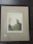 A mezzotint print, in the style of Tatton Winter, country lane, indistinctly signed, 24 x 19cm, plus