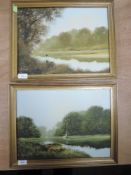 A pair of oil paintings, Les Parson, river landscapes, signed, 30 x 40cm, plus frame,