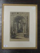 An etching, after Axel Haig, Jedburgh Abbey, signed, 30 x 20cm, plus frame and glazed, and an