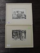 A pair of pen and ink sketches, Marguerite Howarth, Newark Mill, signed, each 13 x 16cm, plus