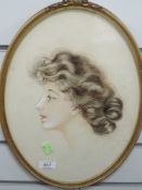 A sketch, L Smith, study of lady in profile, oval, signed and dated 1906, 36 x 26cm, plus frame