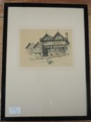 A pair of etchings, after Henry, cathedrals, indistinctly signed, 15 x 12cm, plus frame and