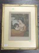 A mezzotint engraving, after Will Henderson, girls with rabbit, dated 1910, 33 x 25cm, plus frame