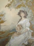 A silk needlework picture, period lady in landscape, C19th, 14 x 10cm, plus frame and glazed, an oil