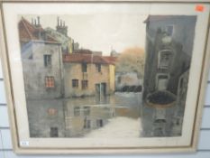 A print, after Henri Foundary, The Old Tanneries, number 99, signed, 54 x 68cm, plus frame and