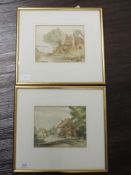 A pair of watercolours, Edith Nield, cottages, signed and dated 1904/5, 16 x 20cm, plus frame and