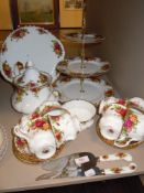 A selection of tea and cake items by Royal Albert in the Old Country Roses design