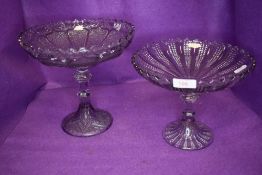 Two lilac pressed glass tazza's.