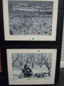 Two vintage photographic prints, one of dancers at Morecambe another of young woman feeding a lamb