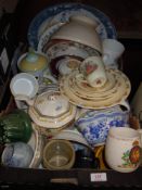 A selection of ceramics including teapots and Royal Doulton Bunnykins