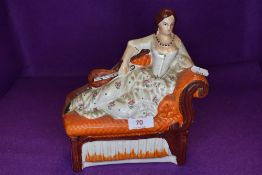 An antique Staffordshire flat back depicting reclined lady with mandolin.