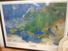 An embossed photo realistic print of a map of Europe and the UK