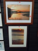 A lake scene canvas an two photographic prints, one of Arnside, both signed.