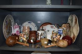 A mixed lot of vintage ceramics and similar items including Shorter serving platter, vases, tea