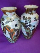 A pair of antique Chinese or Japanese porcelain vase having bird and butterfly decoration