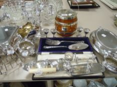 A selection of fine silver plated items including biscuit barrel table salt and serving dishes