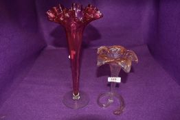 Two vintage pink glass fluted centre pieces.