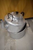 A vintage catering kettle , stock pot and brass tap