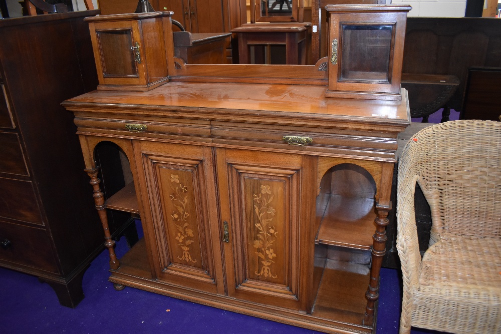 A light mahogany and inlaid chiffoneir or sideboard base, stamped Gillow and Co, dimensions